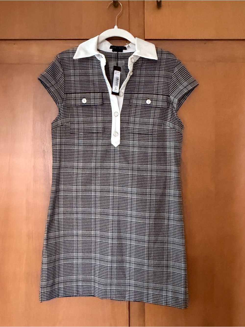 Alice + Olivia Darby Plaid Contrast Collar Minidress Black & White NWT - Picture 5 of 8